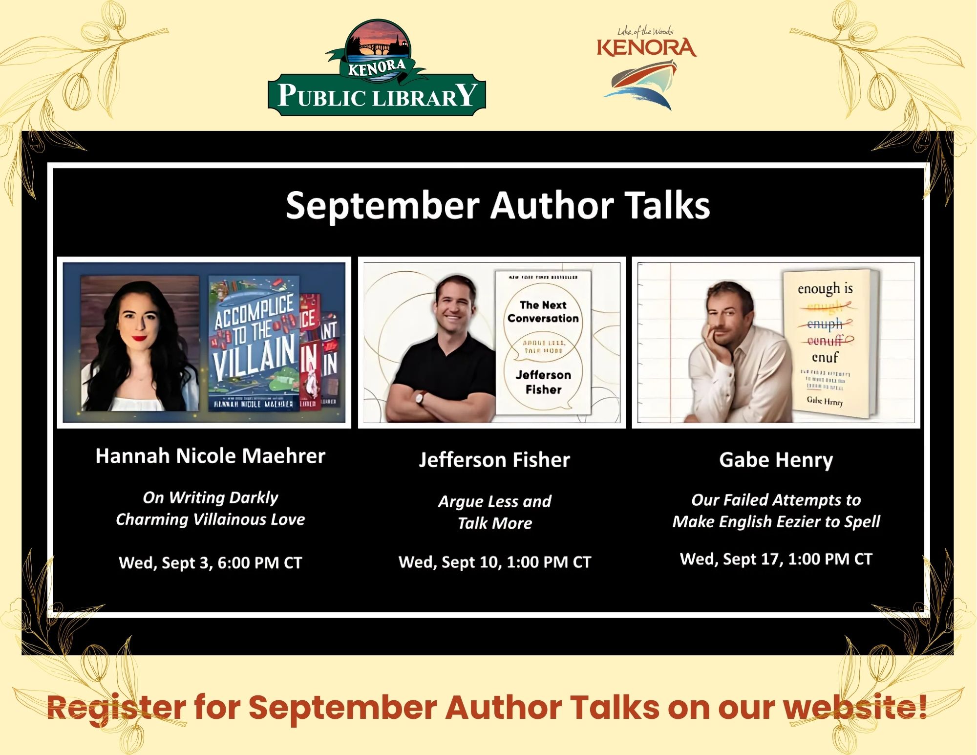 Kenora Public Library September Author Talks